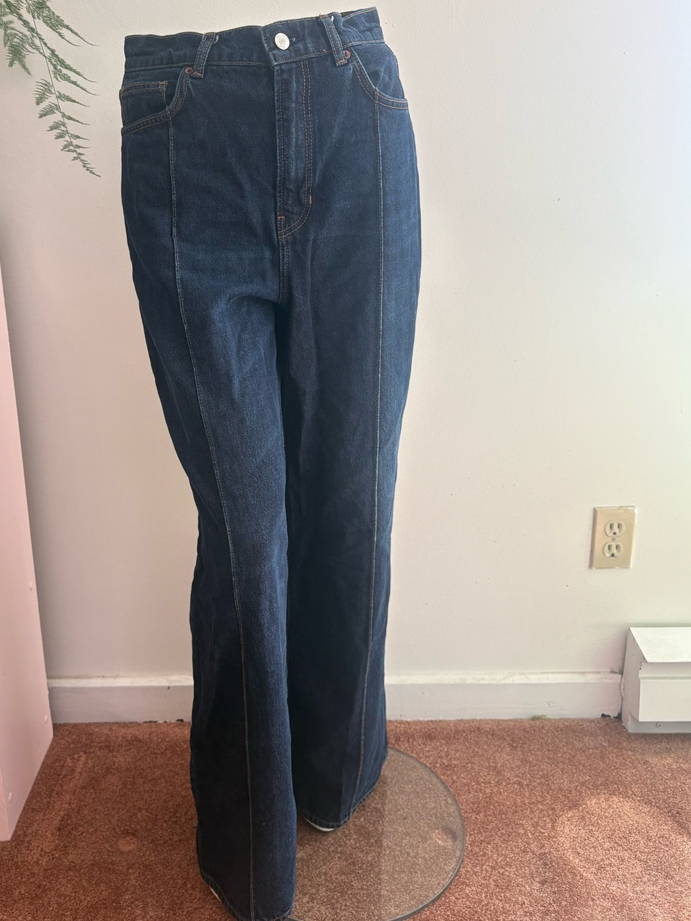 Reformation Dark Blue High-Rise Wide-Leg Jeans
